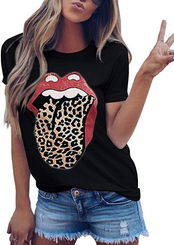 Tiger Printed Short Sleeve Tshirts,Womens Summer Crewneck Graphic Tee Shirt Blouse Tops | Amazon (US)