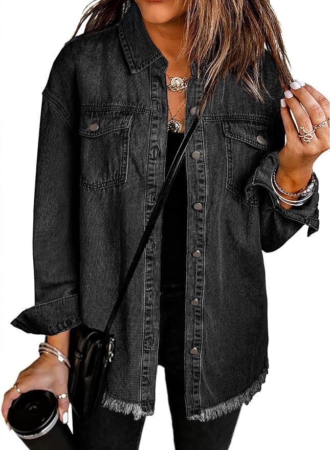 Dokotoo Women's Oversized Denim Jacket Casual Long Boyfriend Distresse Jean Jacket Autumn Spring | Amazon (US)
