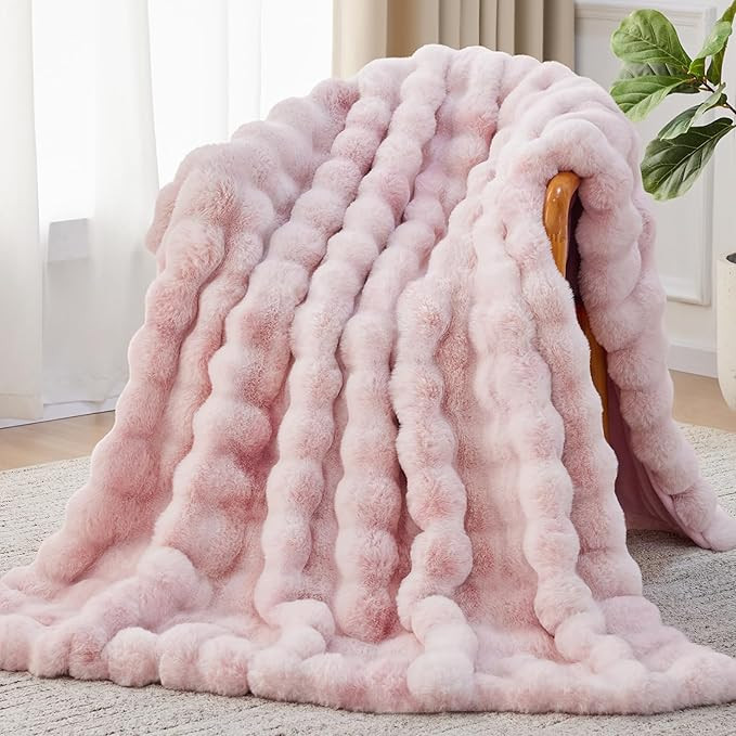 Faux Fur Throw Blanket, 1000GSM Fluffy Soft Bubble Blanket for Couch Bed, Cozy Plush Warm and Thi... | Amazon (US)