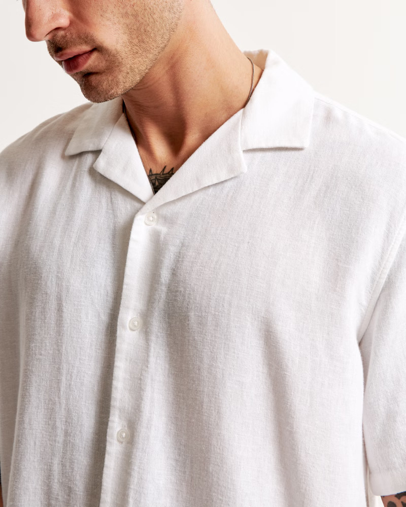 Camp Collar Linen-Blend Shirt | Abercrombie & Fitch (US)