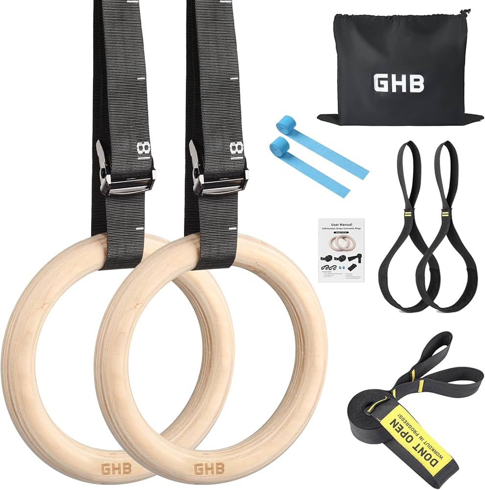 GHB Gymnastic Rings Wooden Gym Rings 1.25" Olympic Rings Adjustable Straps Pull Up Rings Sets for... | Amazon (US)