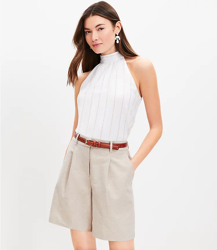 Shimmer Stripe Crinkle Bow Back Halter Top | LOFT