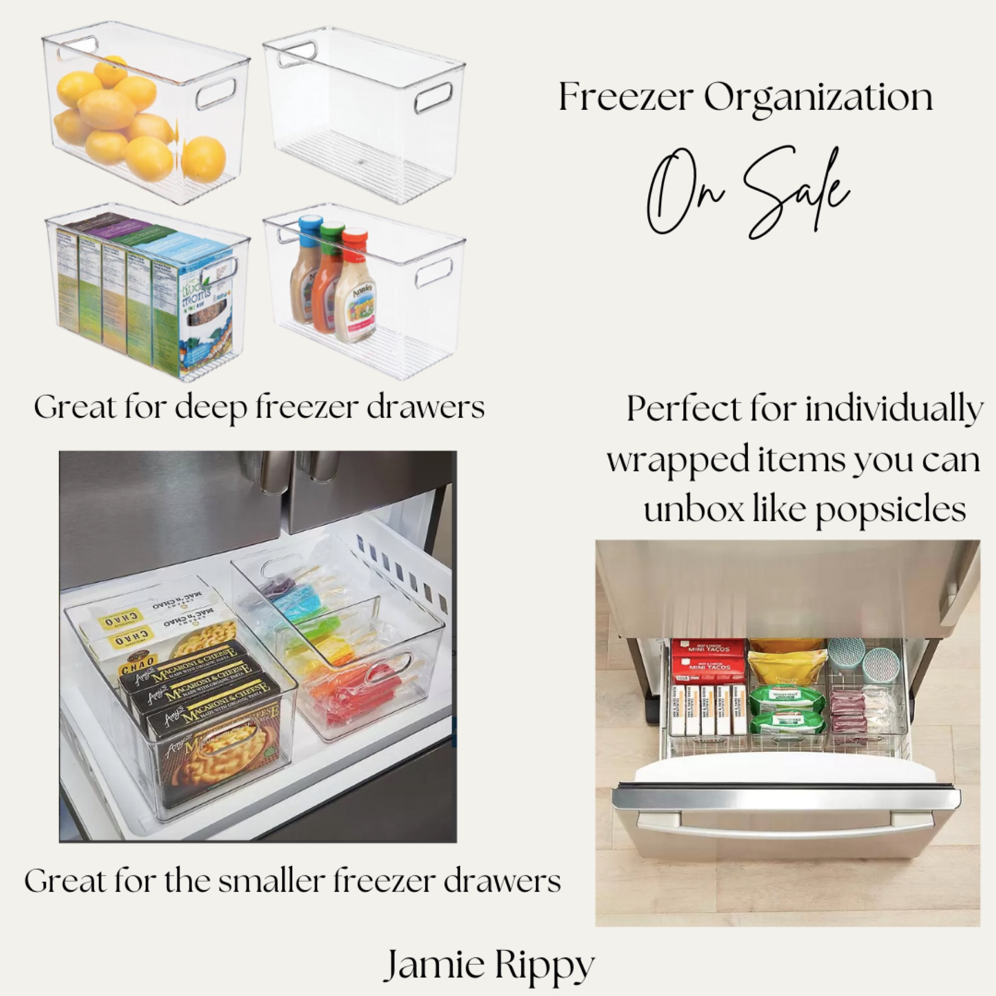 Freezer organization. No longer lose food in your freezer! Deeper bins great for bottom drawer. 6” high bins great for those smaller snack drawers or individually wrapped items you can inbox! Both on sale now! The shorter ones are BOGO 50% off  

#LTKsalealert #LTKxPrime #LTKhome