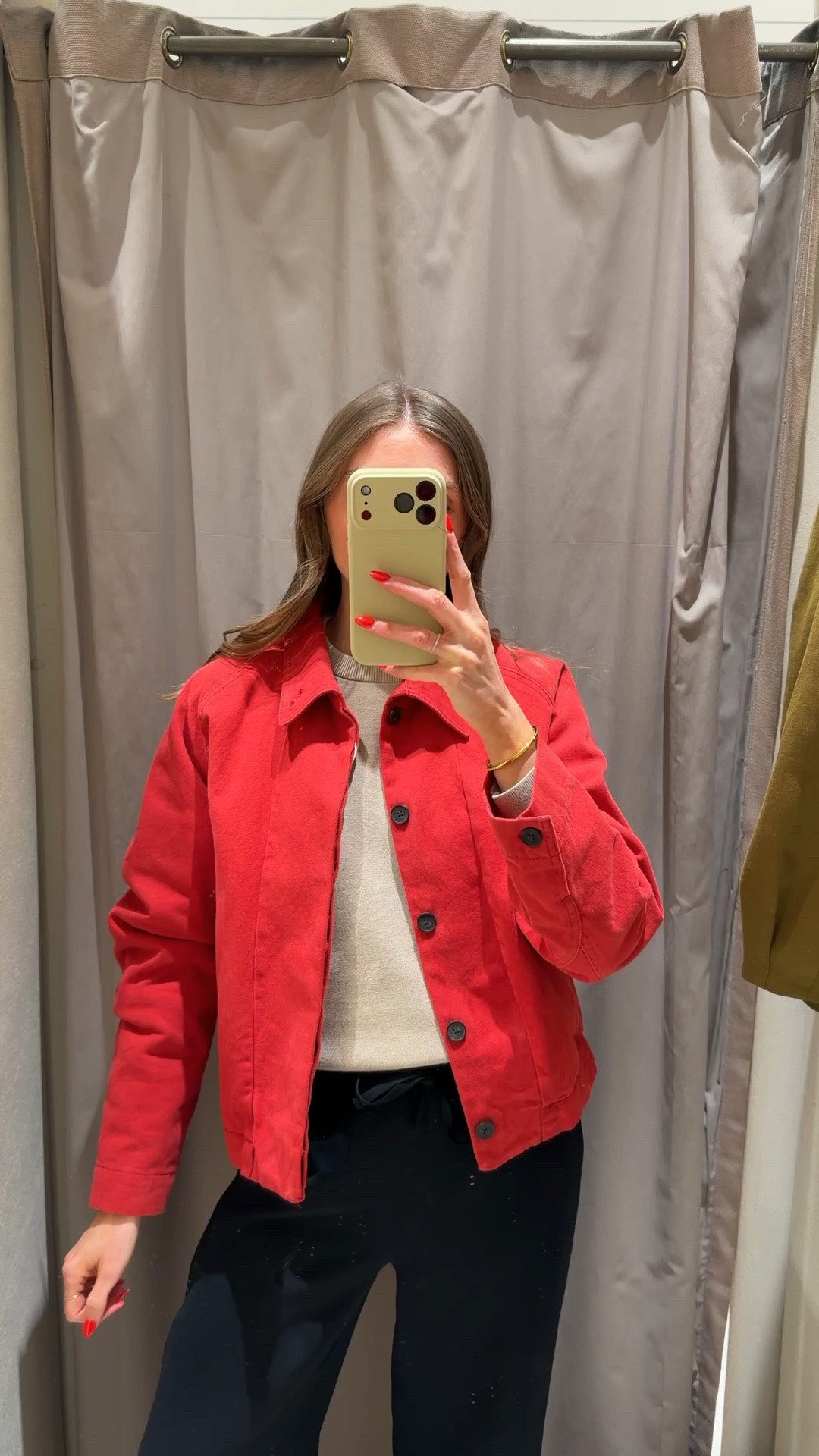 Wearing a small in the Zara men’s red jacket