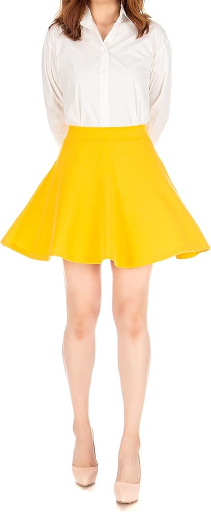 Basic Solid Stretchy Cotton High Waist A-line Flared Casual Skater Mini Skirt | Amazon (US)
