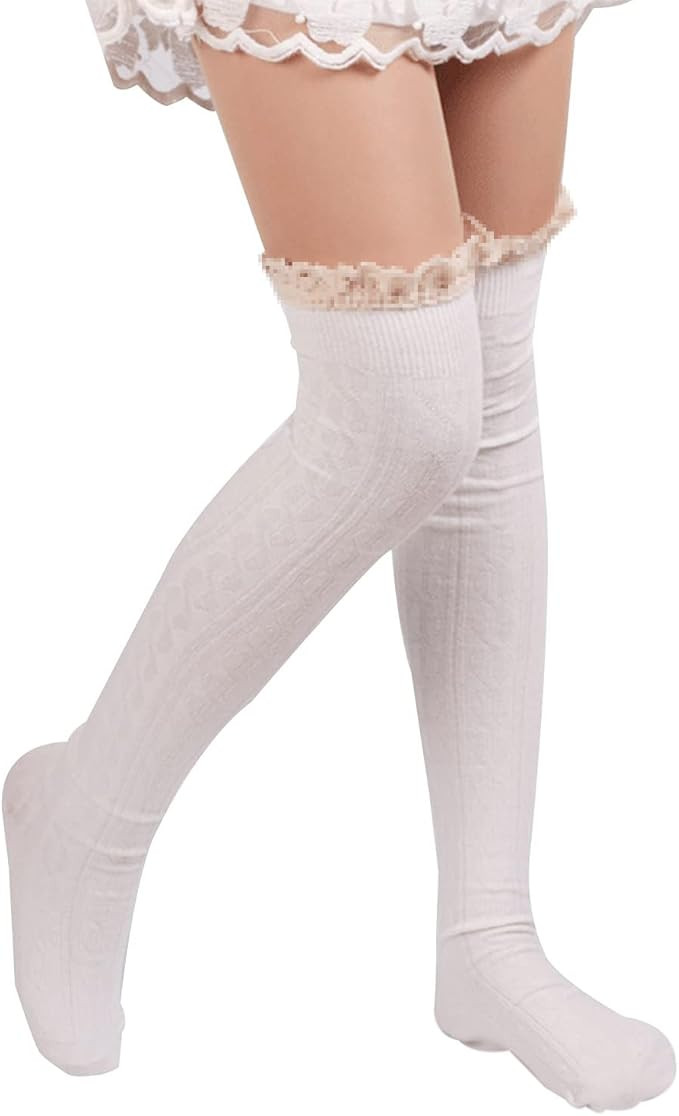 Women's Thigh High Lace Boot Socks - Knee High Warmer With Lace Trim Long Stocking for Cosplay | Amazon (US)