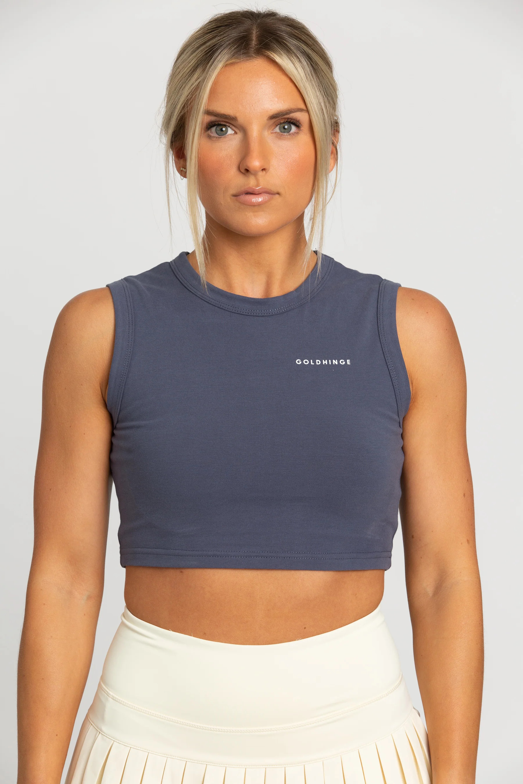 Navy Sleeveless Softy Crop Top | Gold Hinge