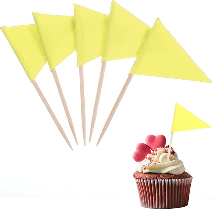 100 Pcs Yellow Flag Toothpicks - Cupcake Topper Sticks for Golf Cupcake Toppers, Mini Flag Toothp... | Amazon (US)