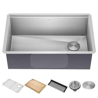 KRAUS Kore 30 in. Undermount Single Bowl 16 Gauge Stainless Steel Kitchen Workstation Sink w/Inte... | The Home Depot