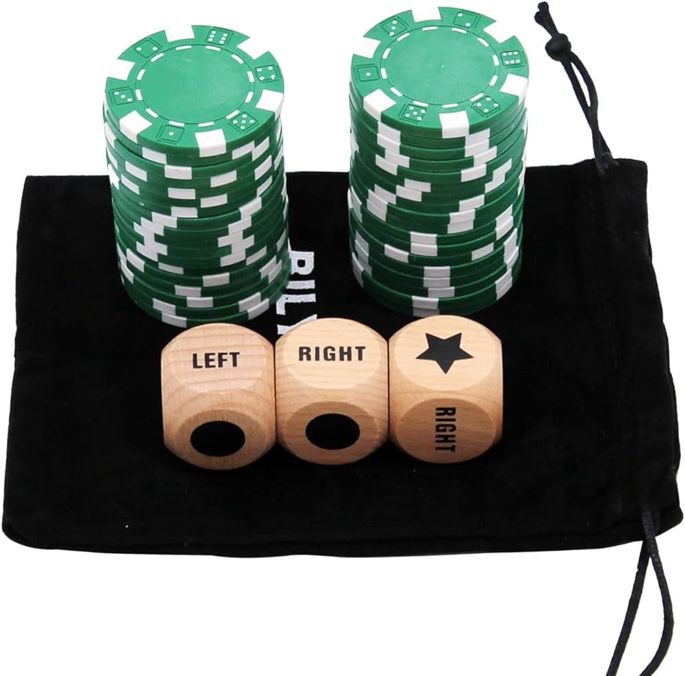 Bilywey Left Right Center Dice Game Set with 3Pcs Beech Wood Dices + 36Pcs 11.5g Poker Chips (Gre... | Amazon (US)
