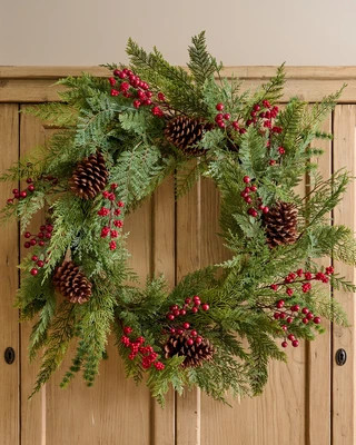 Real Touch Foraged Red Berry Pine Wreath | Magnolia