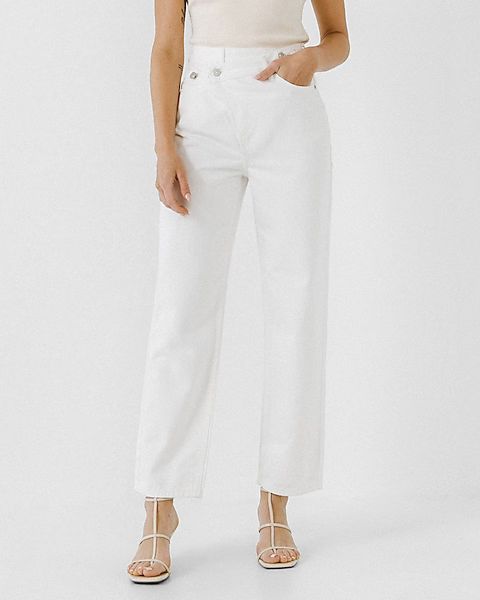 Grey Lab High Waisted Asymmetric Wrap Straight Jeans | Express