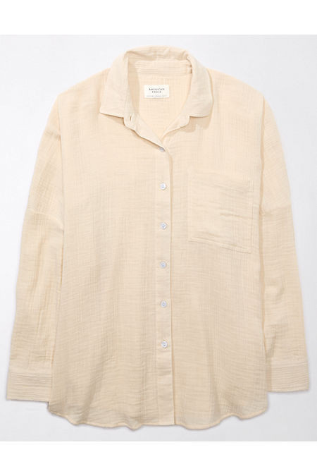 AE Go Big Oversized Shirt Women's Tan XS | American Eagle Outfitters (US & CA)