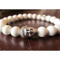 White Magnesite Buddha Bracelet For Women Or Men, Natural Gemstone Bracelet, Beaded Stretch Yoga Jewelry | Etsy (US)