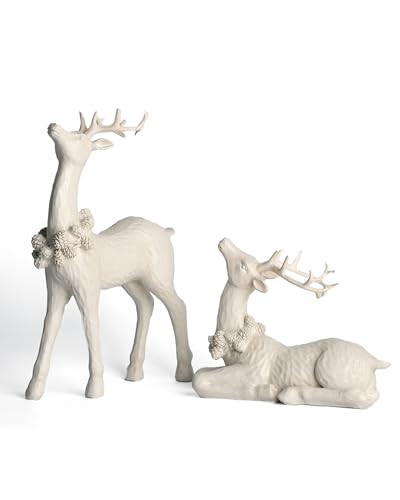 DN DECONATION 2pcs White Christmas Reindeer Statue, Indoor Reindeer Decor, Tabletop Resin Deer Figurine | Amazon (US)