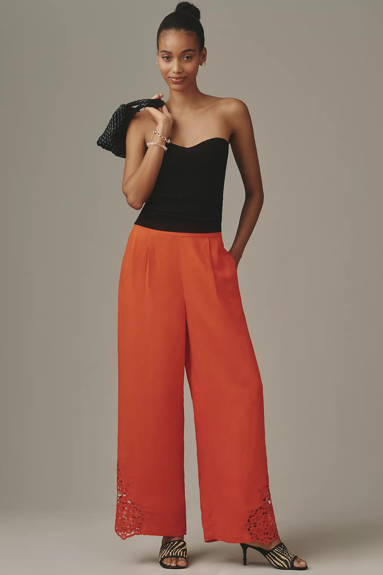 Ranna Gill Linen Blend Embroidered Wide-Leg Pants | Anthropologie (US)