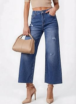 Dokotoo Womens High Waist Baggy Jeans Wide Leg Casual Petite 2026 8 Points Length Stretch Denim P... | Amazon (US)