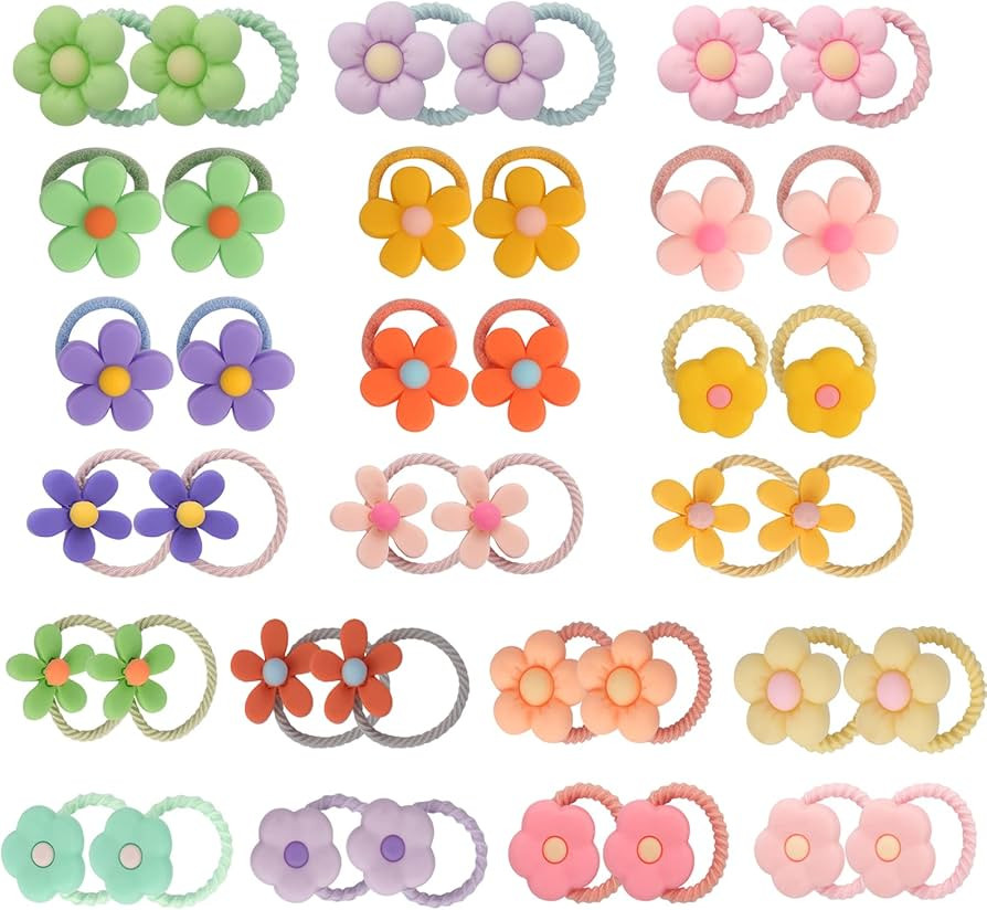Arqumi Lovely Hair Ties For Girls, [40 Pack] Colorful Elastic Hair Ties with Cartoon Flowers Deco... | Amazon (US)