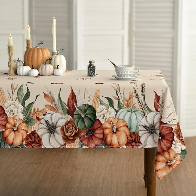 Horaldaily Fall Tablecloth 60×84 Inch Rectangular, Flower Autumn Harvest Pumpkin Washable Season... | Amazon (US)