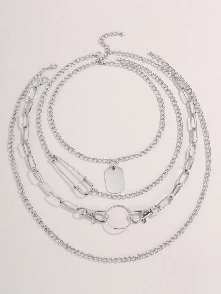 4pcs Geo Charm Layered Chain Necklace | SHEIN