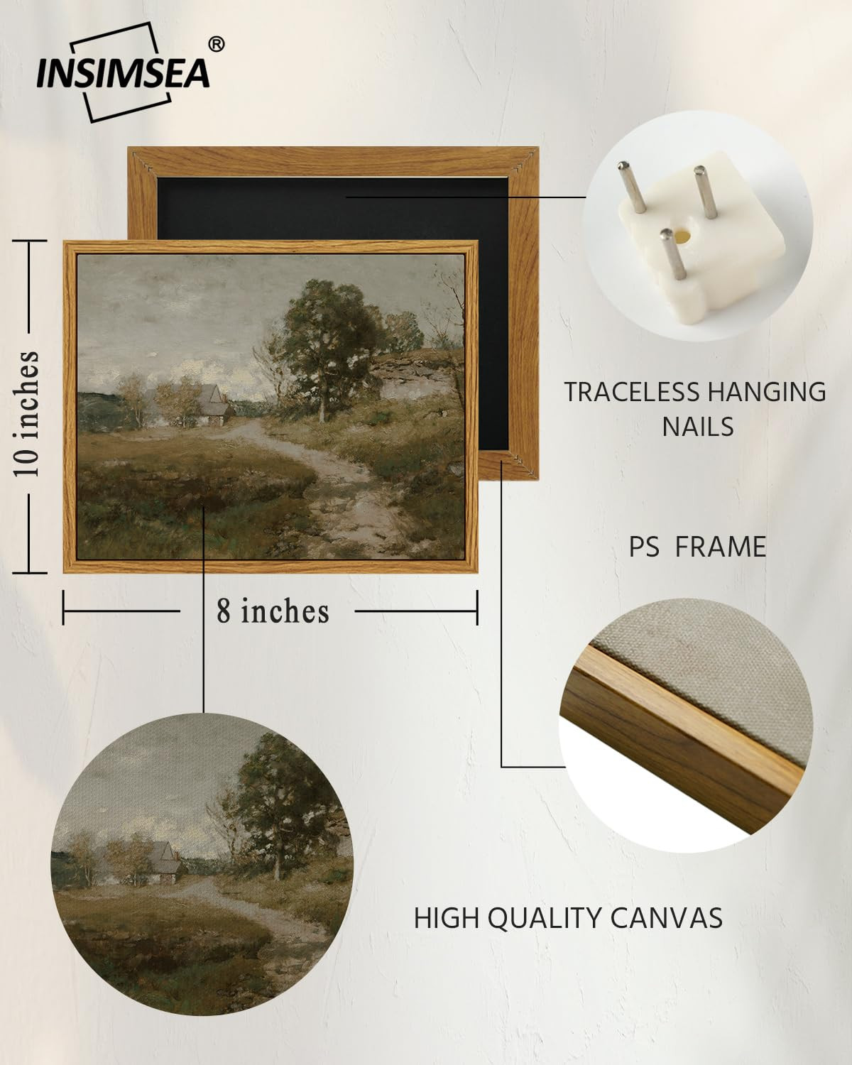 InSimSea Framed Canvas Wall Art Vintage Decor, Retro Wall Art for Living Room Bedroom Decor, Vint... | Amazon (US)