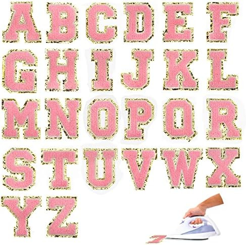 26Pcs Iron on Letter Patches for Clothing, Windspeed Chenille Letter Patches, Cursive Large Varsity  | Amazon (US)
