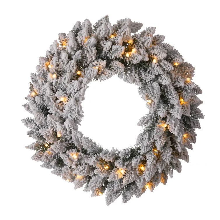 24"D Snow Flocked Christmas Wreath with 35 Lights | Wayfair North America