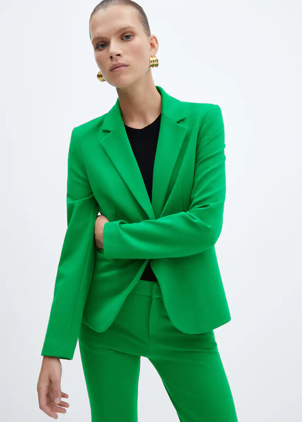 Fitted blazer with blunt stitch -  Women | Mango USA | MANGO (US)