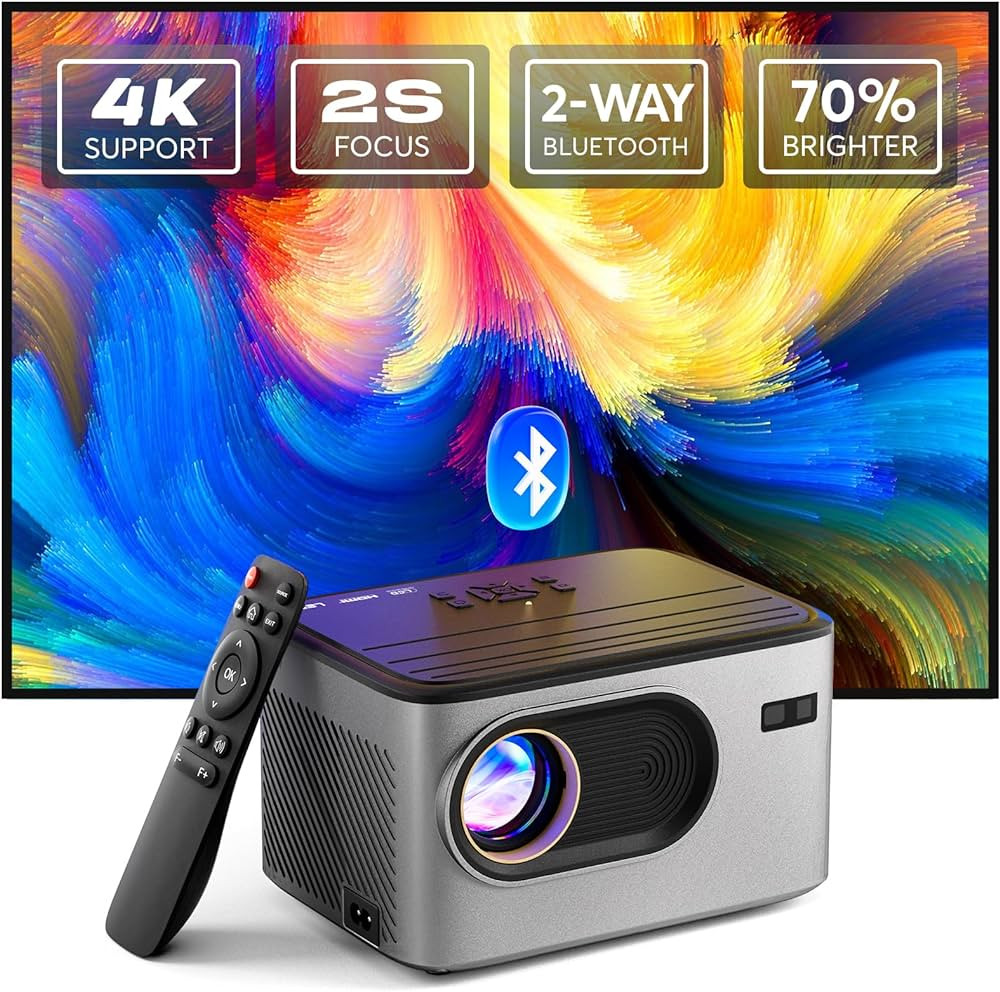 [2s Focus with Remote] PANSEBA 4K Projector, Native 1080P Bluetooth Projector, Portable Outdoor M... | Amazon (US)
