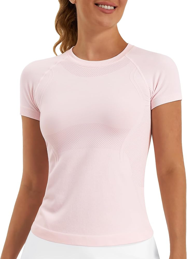 Stelle Women Workout Tops Short Sleeve Seamless Athletic Shirts Yoga Gym Sports Breathable Tees | Amazon (US)