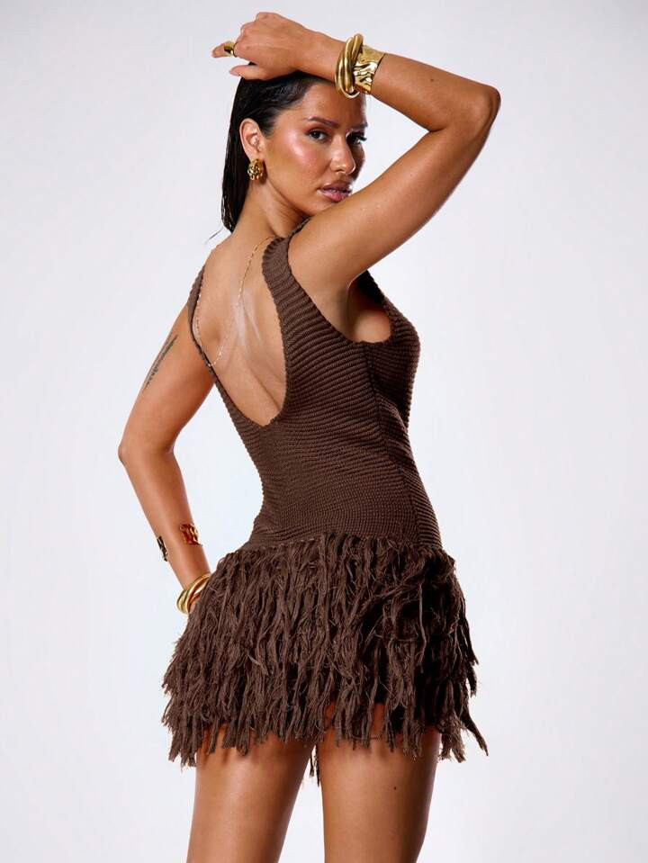MUSERA Tassel Hem Crochet Knit Mini Sweater Dress Spring Y2K 90'S Casual Cute Sun Summer Ibiza Rave Festival Holiday Summer Night Out | SHEIN