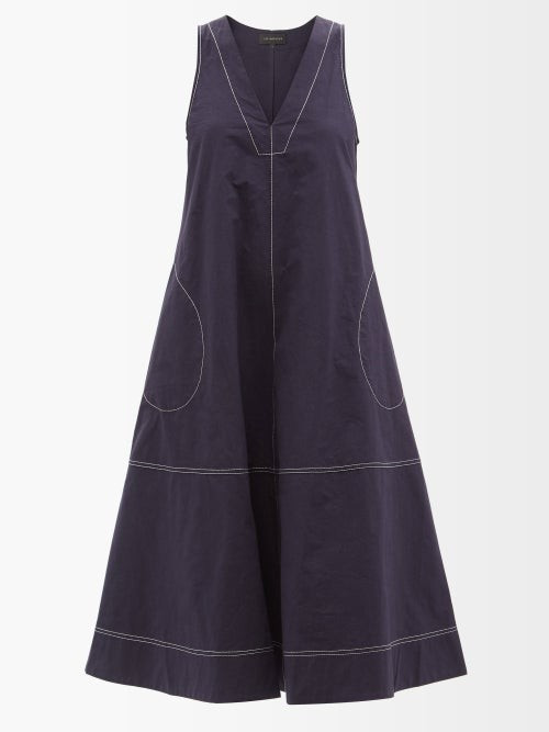 Lee Mathews - Preston V-neck Cotton Midi Dress - Womens - Navy | Matches (US)