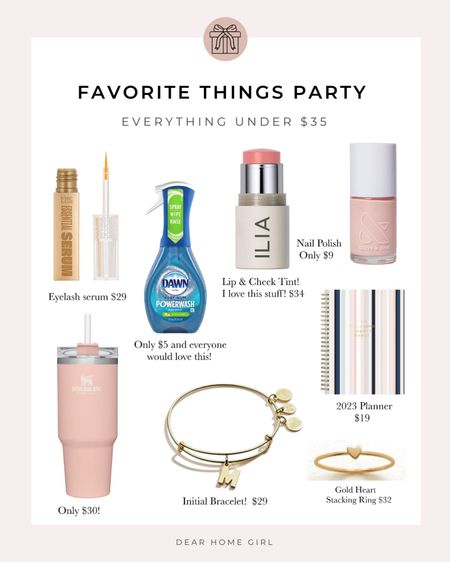 Favorite things party gift ideas!  If you’re like me and need a gift fast, all of these are great options and lots that are here are Amazon prime shipping time! makeup , lipstick, check highlighter, favorite things, gift ideas, party gifts, party, gift, bracelet, ring, stacking ring, planner, 2023, lash serum, cleaner, home products, Stanley, tumbler, water bottle

#LTKSeasonal #LTKunder50 #LTKHoliday