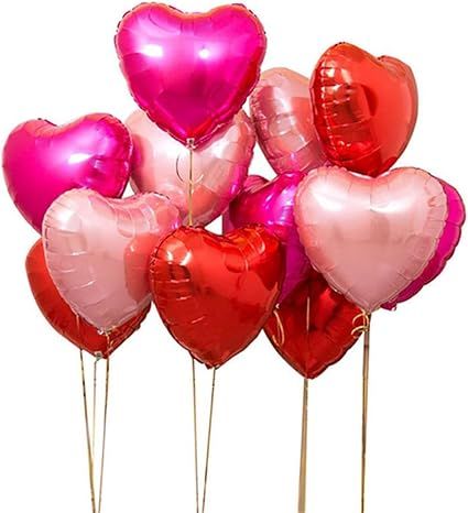24pcs Heart Shape Foil Balloons Red Kit 18" Birthday Party Decorations, Wedding Decor, Valentine'... | Amazon (US)