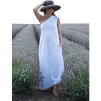 Dress For Women, White Linen Dress, One Shoulder Maxi Bohemian Plus Size Summer - Dr0236Le | Etsy (US)