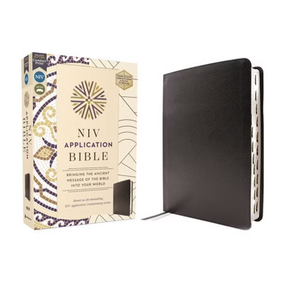 NIV Application Bible, European Bonded Leather, Black, Red Letter, Thumb Indexed, Comfort Print - (NIV Application Commentary Resources) | Target