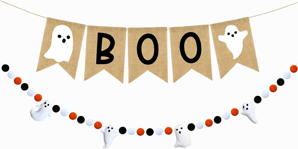 Halloween Banner Burlap Boo Banner Ghost Felt Ball Banner Happy Halloween Banner Halloween Decor ... | Amazon (US)