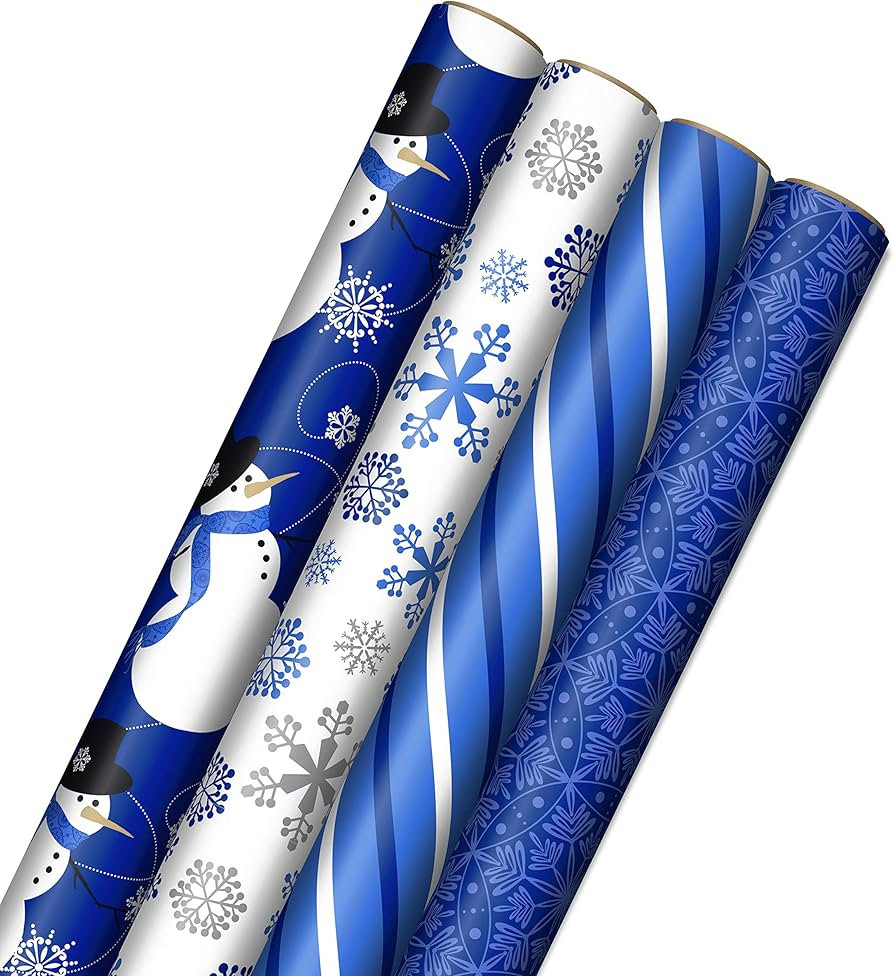 Image Arts Blue Christmas Wrapping Paper with Cut Lines on Reverse (4 Rolls: 120 sq. ft. ttl) Sno... | Amazon (US)