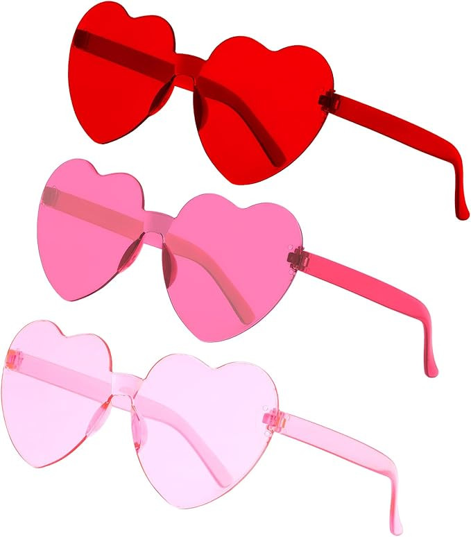 YGAUZ Heart Sunglasses, 3 Pack, Heart Shaped Sunglasses for Women, Transparent Candy Color Rimles... | Amazon (US)