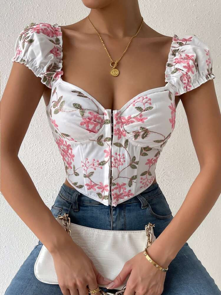 SHEIN VCAY Floral Print Puff Sleeve Top | SHEIN