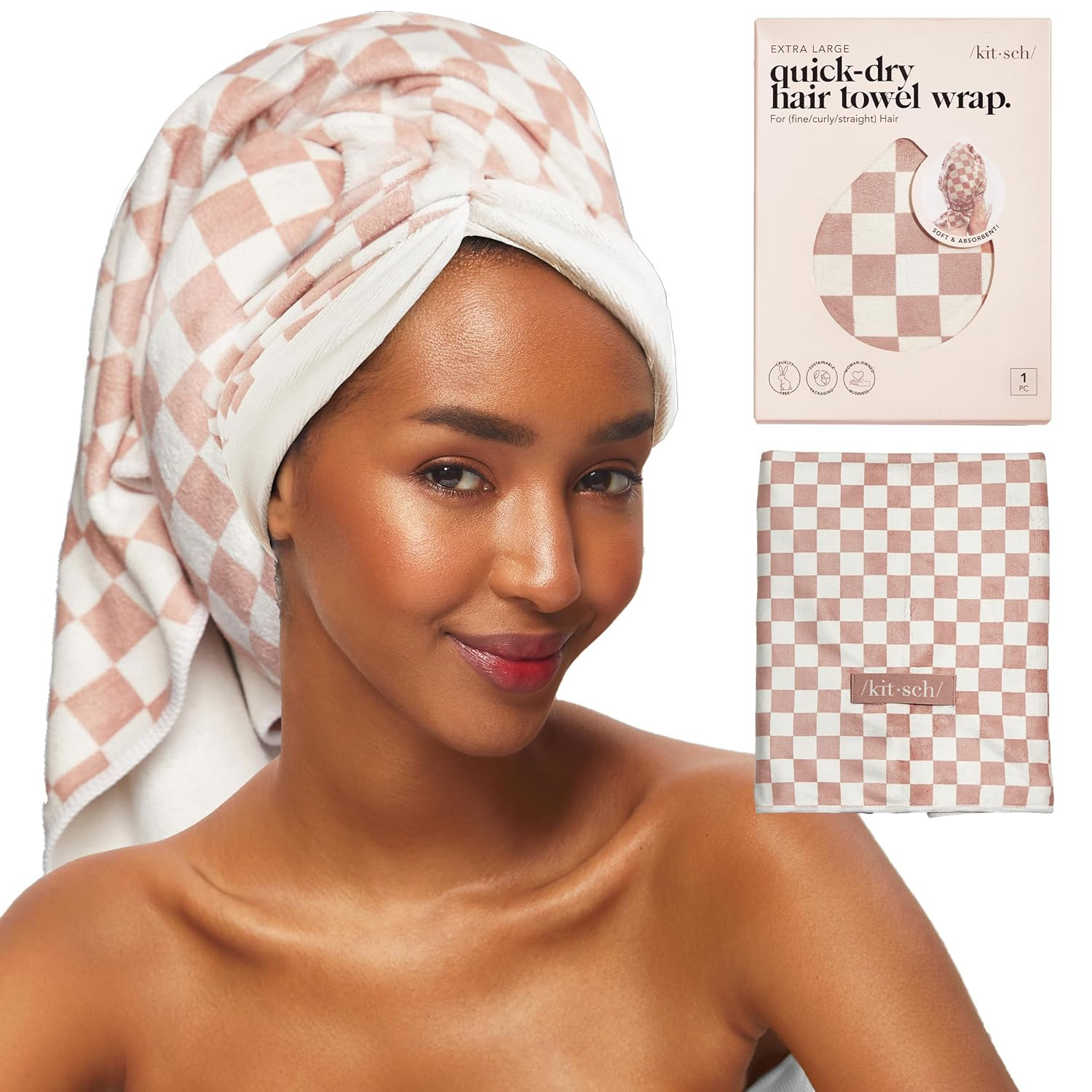 Kitsch XL Microfiber Hair Towel Wrap for Women – Ultra Absorbent Microfiber Towel for Wet, Curl... | Amazon (US)