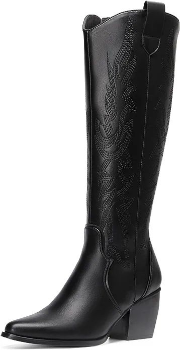 Amazon.com | DREAM PAIRS Womens Cowboy Boots, Comfortable Pull On Zipper Chunky Heel Pointed Toe ... | Amazon (US)