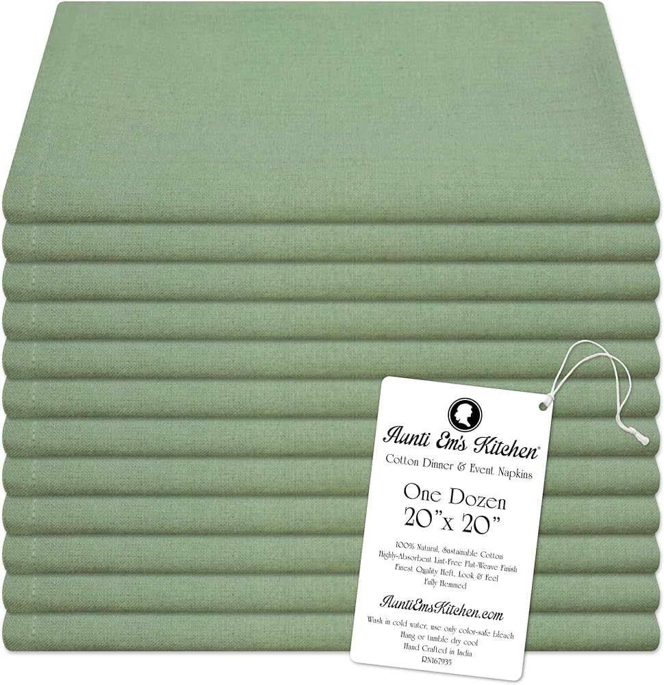 Aunti Em's Kitchen Sage Green Cotton Napkins Cloth 20 x 20 Oversized 100% Natural Bulk Linens for... | Amazon (US)