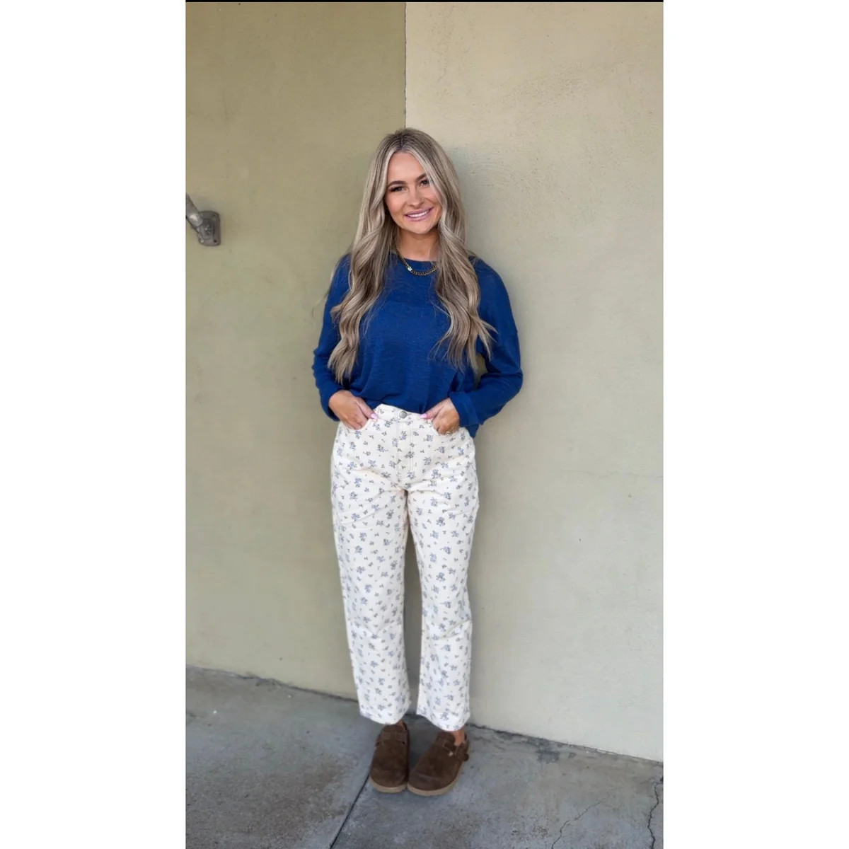 Cream Floral Barrel Jeans | Southern Roots Clothing Co.