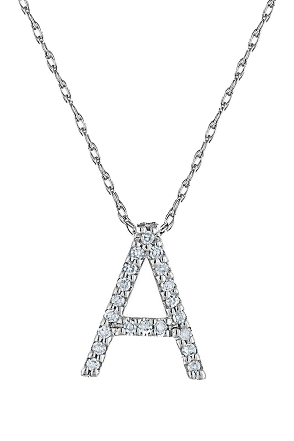 Suzy Levian Diamond & 14K White Gold Letter Pendant Necklace - 0.10ctw at Nordstrom Rack | Nordstrom Rack