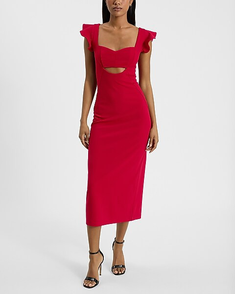 Flutter Sleeve Cutout Midi Dress | Express