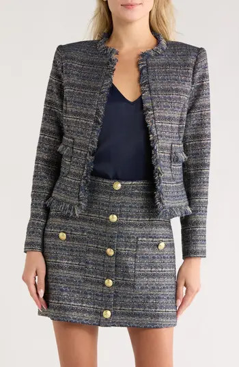 L'AGENCE Angelina Tweed Jacket in Blue/Green Multi Tweed at Nordstrom Rack, Size 2 | Nordstrom Rack