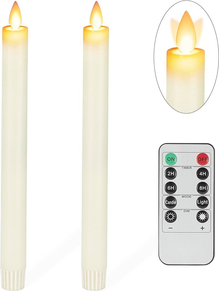 Flameless Taper Candles with Moving Wick, 9.6" Real Wax LED Candles with Remote and Timer, 2 Pack... | Amazon (US)