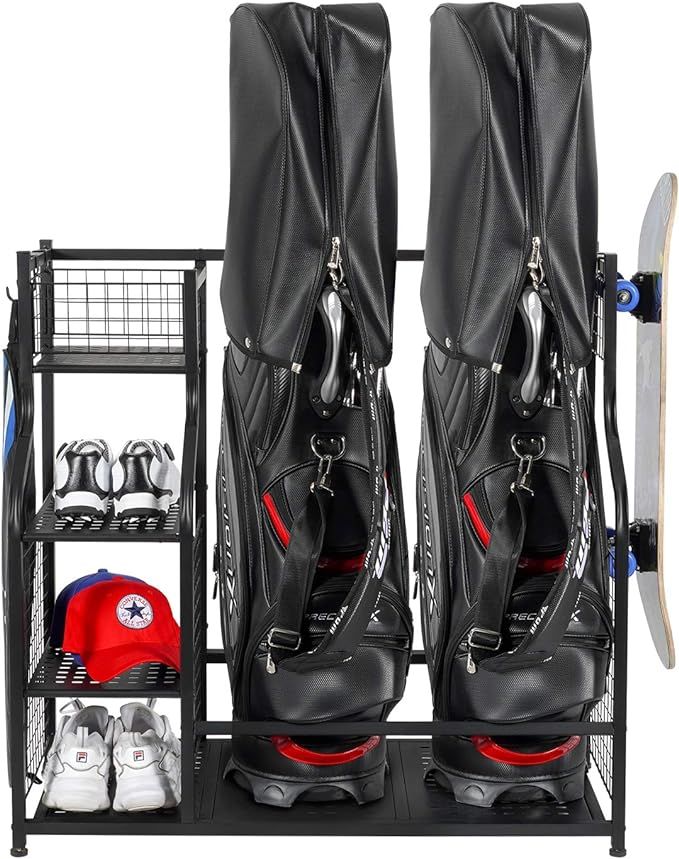 PLKOW Golf Bag Storage Garage Organizer, Fit for 2 Golf Bags and Golf Accessories, Extra Large Si... | Amazon (US)