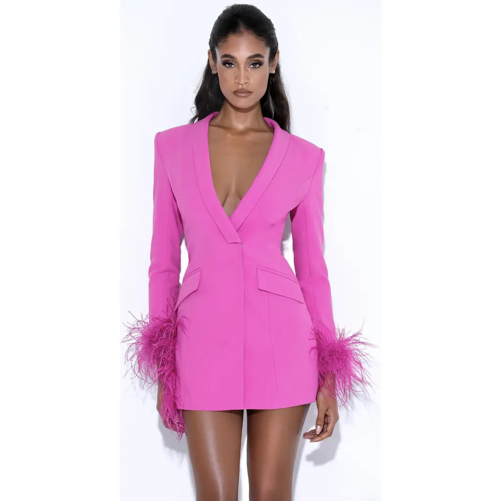 Miss Circle Madeline Feather Trim Blazer Dress in Fuchsia at Nordstrom, Size Large | Nordstrom